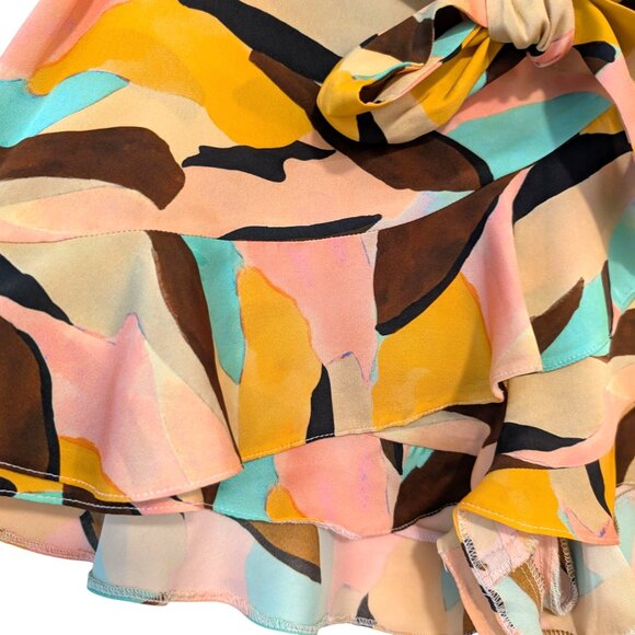 River Island Womens Size US 8 Colorful Abstract Waist Tie Flutter Hem Shorts - Picture 3 of 7